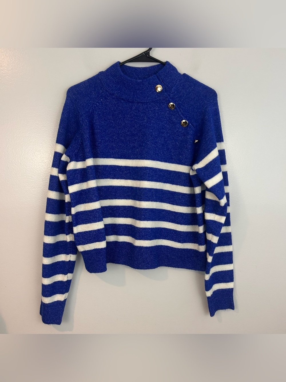 NWT NY & Company Blue/White Striped Nautical High Neck Sweater Size Small